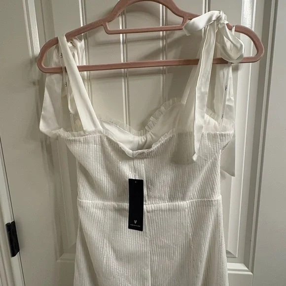Lulus NWT Glowing Intentions White Sequin Bustier Tie-strap Mini Dress - Size S - Picture 7 of 15